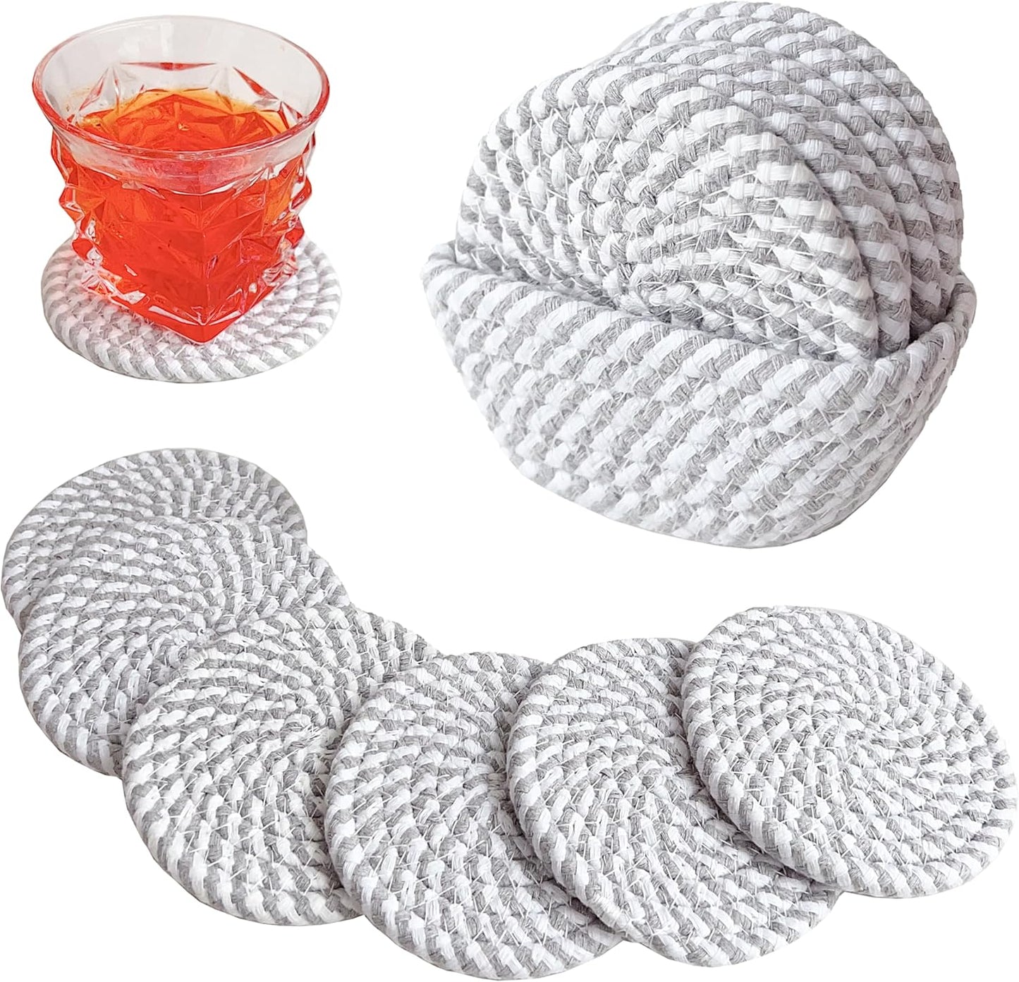 Grey Woven Cotton Coasters Set | Heat Resistant Drink Coasters