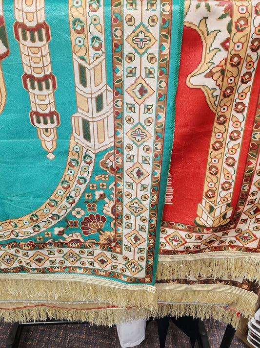 Islamic Prayer Mat (Janamaz/Sajjada) – Red Gold Mosque Design | Soft, Non-Slip