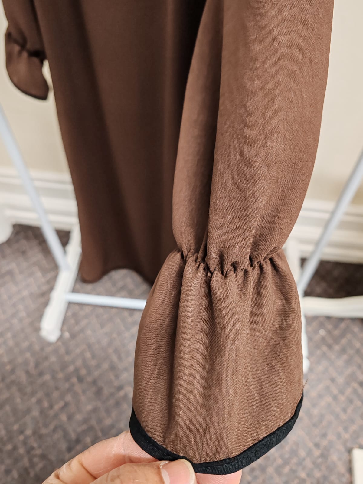 Chocolate Brown Modest Inner Dress | Long Sleeve Abaya Gown with Frilled Cuffs