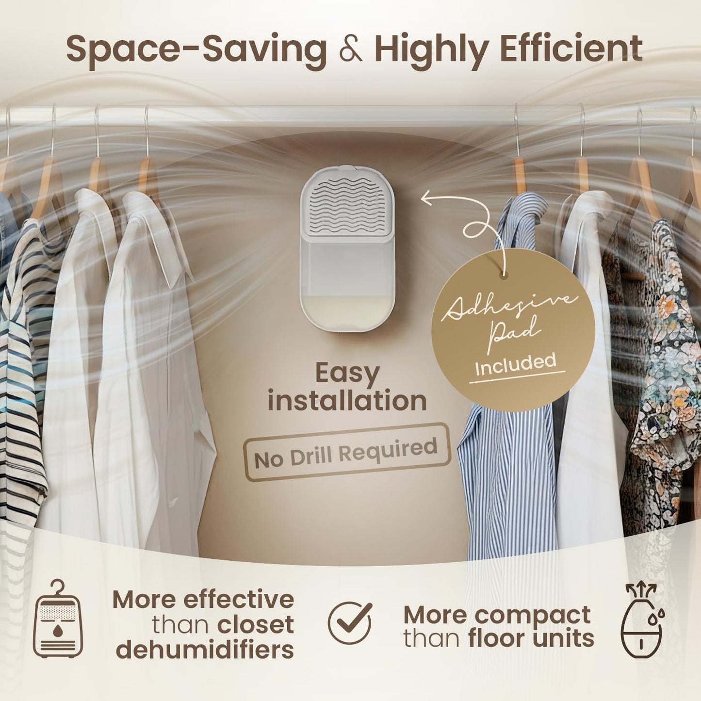 Wardrobe Dehumidifier Wall Mounted – Reusable Moisture Absorber with Refill Sachets