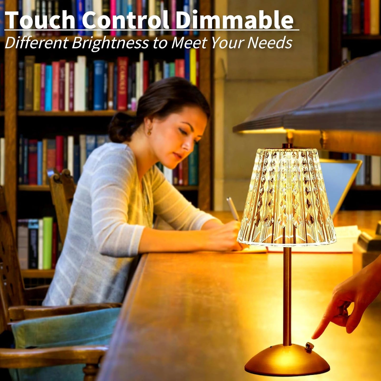 Crystal Table Lamp – Cordless Rechargeable LED Diamond Lamp with Touch Control,