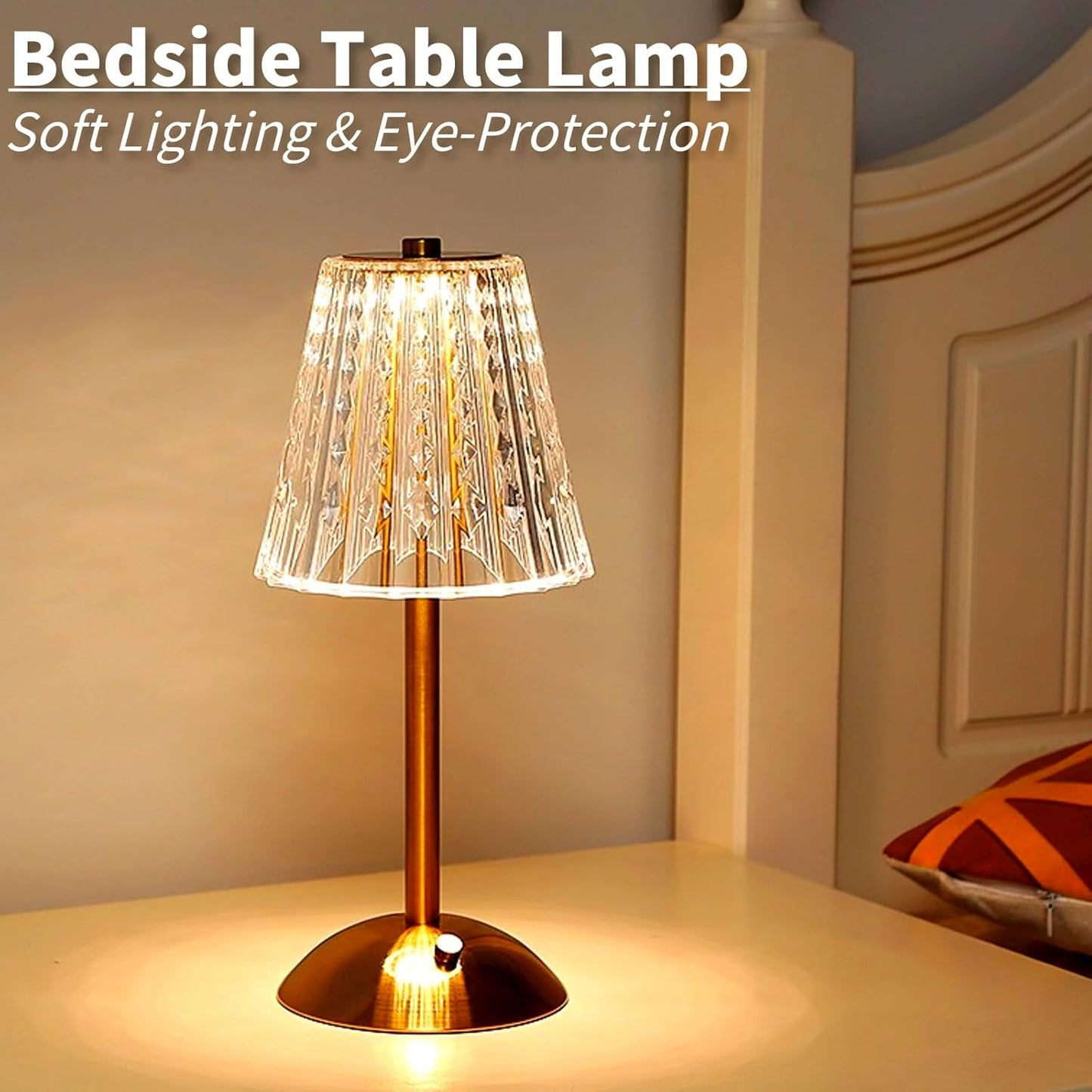 Crystal Table Lamp – Cordless Rechargeable LED Diamond Lamp with Touch Control,