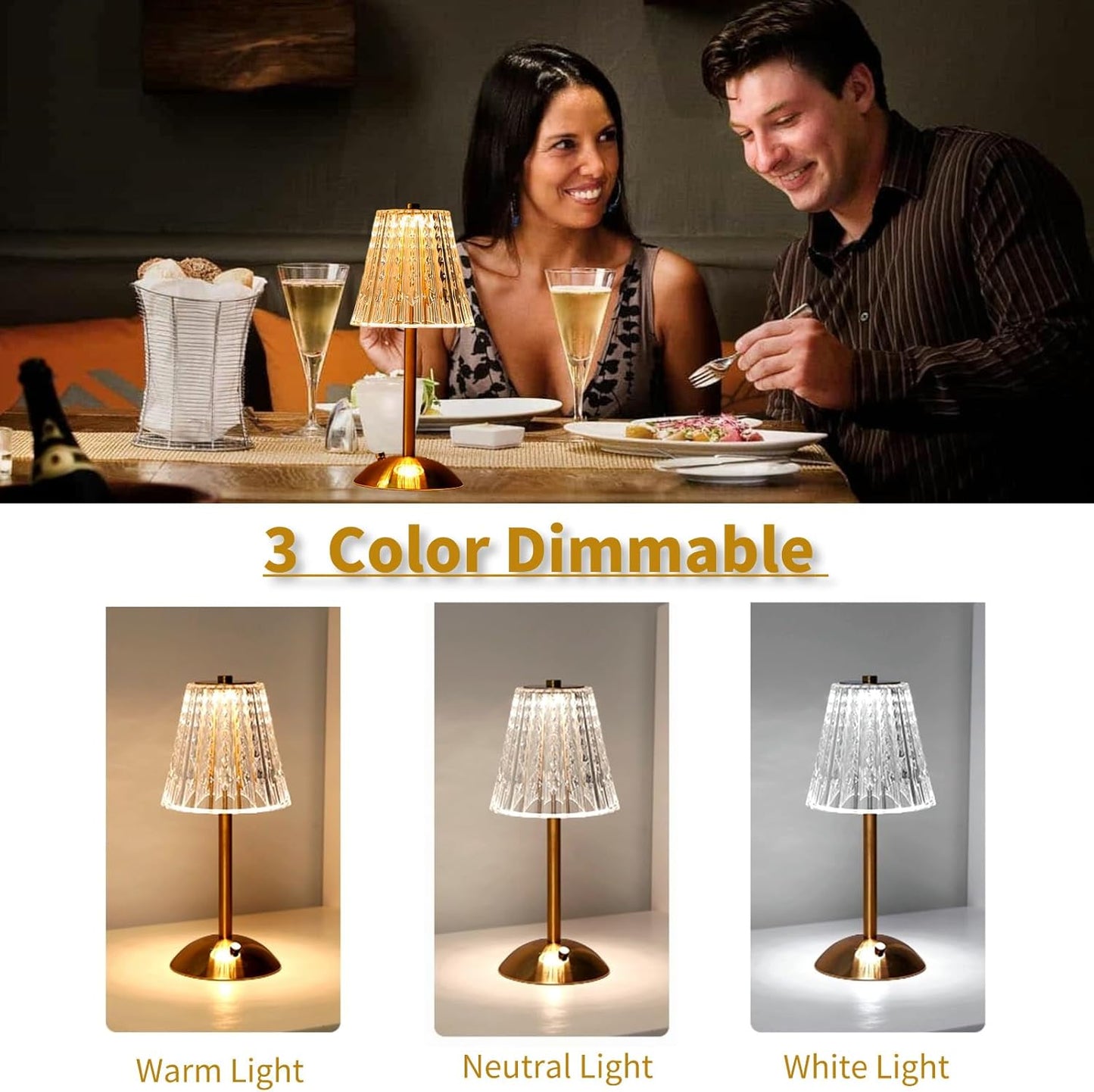 Crystal Table Lamp – Cordless Rechargeable LED Diamond Lamp with Touch Control,