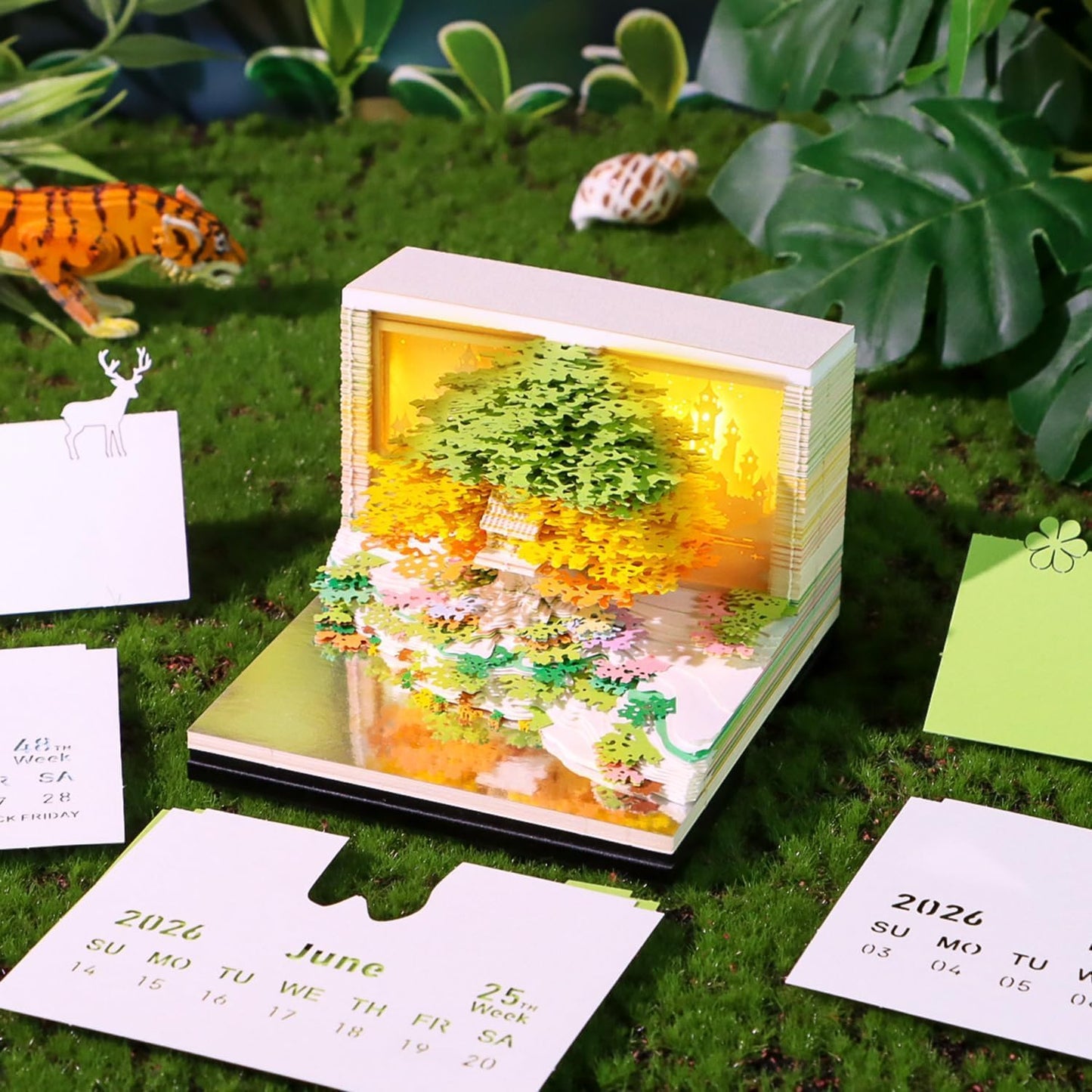 2026 3D Paper Art Calendar – Tear-Off Desk Calendar with LED Light