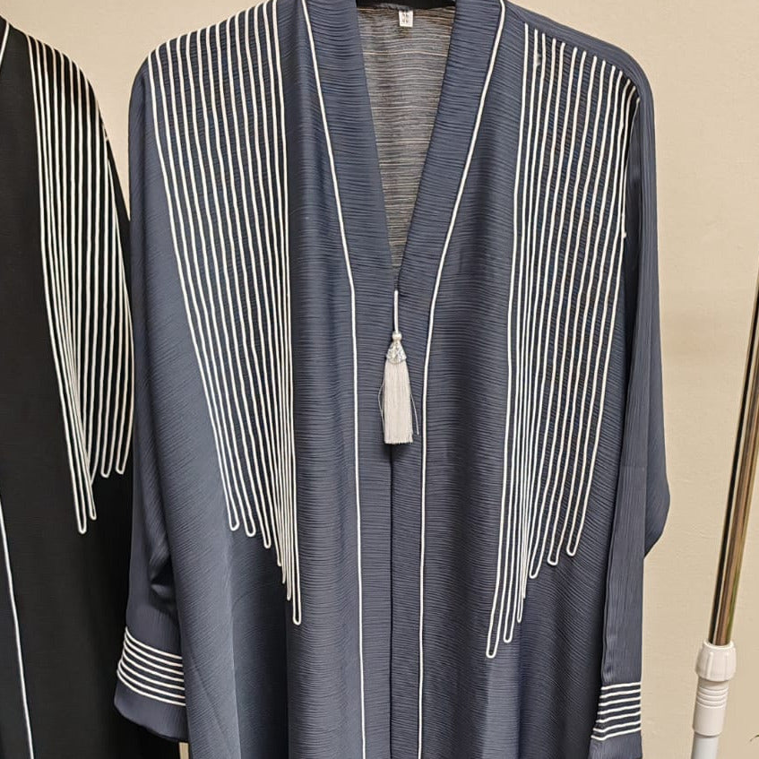 Abaya Slate Grey Textured with White Embroidery