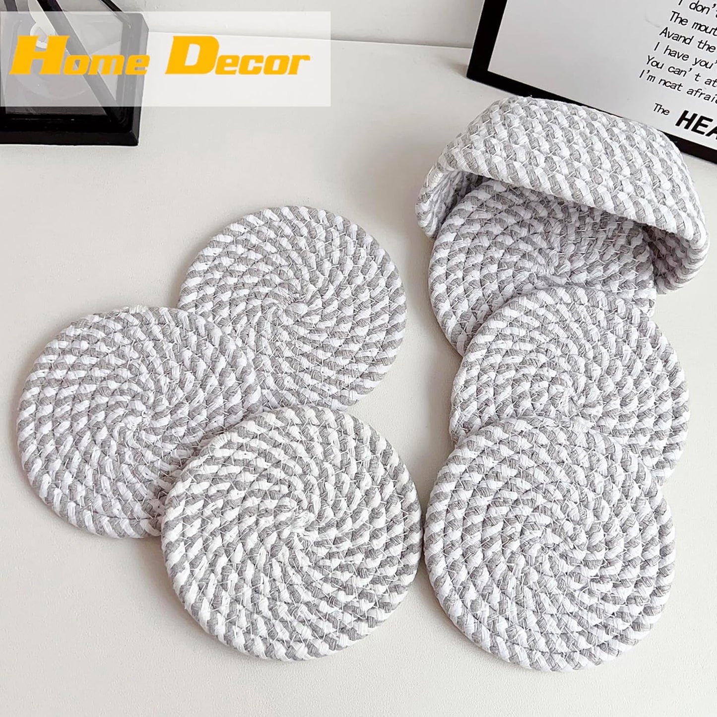 Grey Woven Cotton Coasters Set | Heat Resistant Drink Coasters