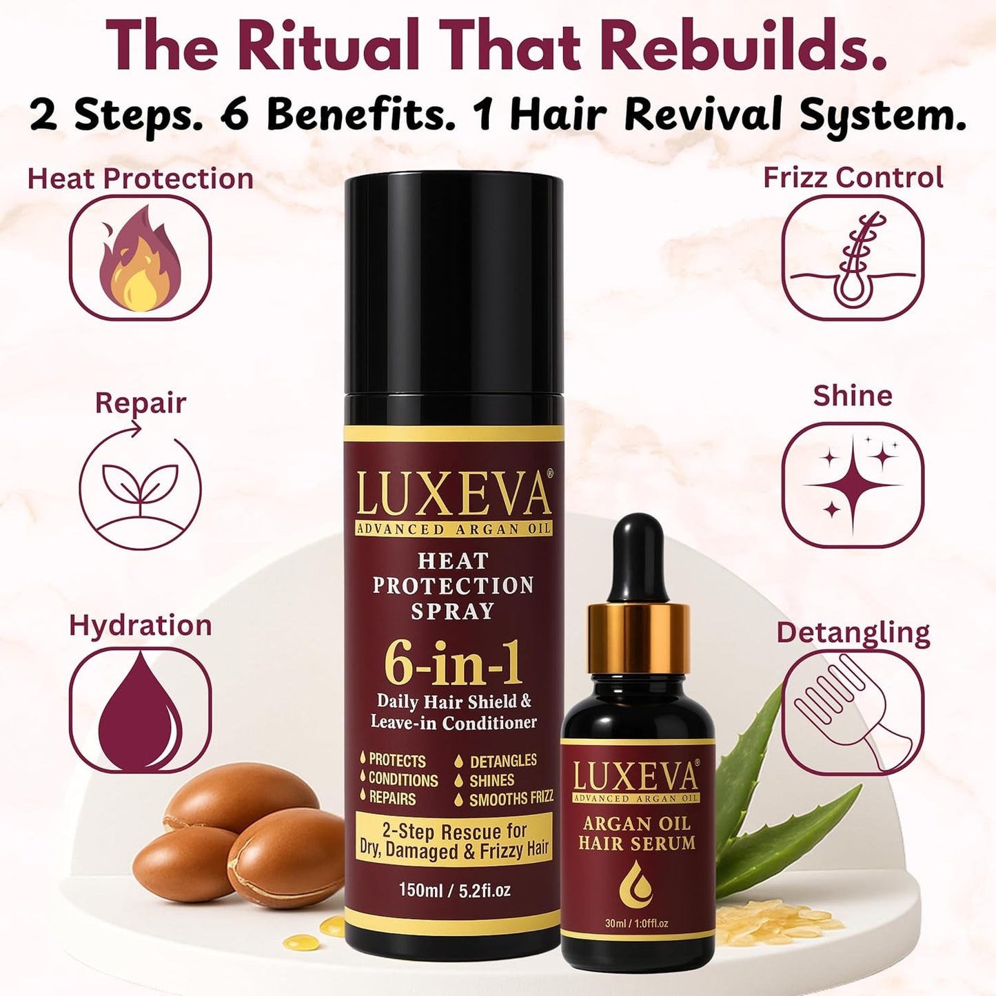 LUXEVA 6-in-1 Argan Oil Heat Protection Spray 180ml