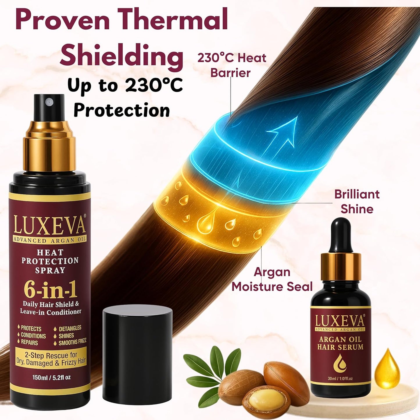LUXEVA 6-in-1 Argan Oil Heat Protection Spray 180ml
