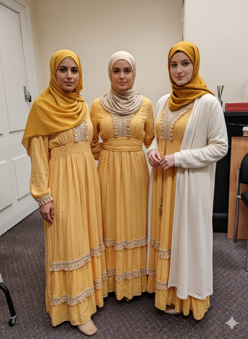 Yellow Modest Maxi Dress with Embroidery | Long Sleeve Elegant Cotton Dress