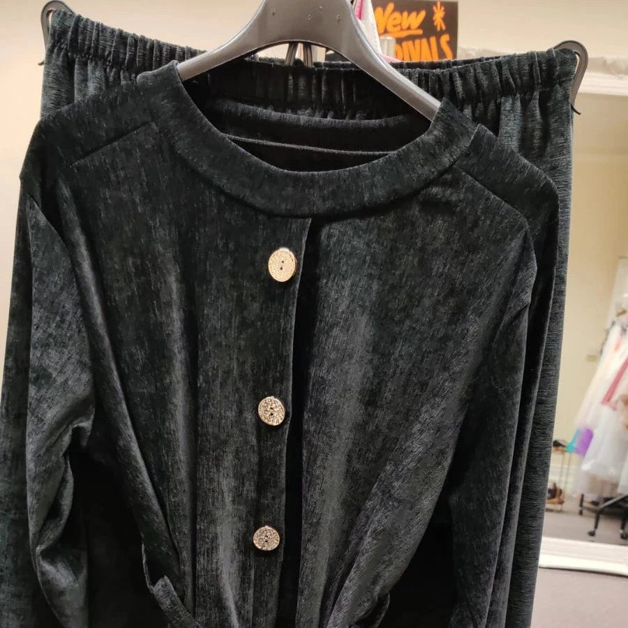 Women's Velvet Button-Up Tunic & Trousers Set