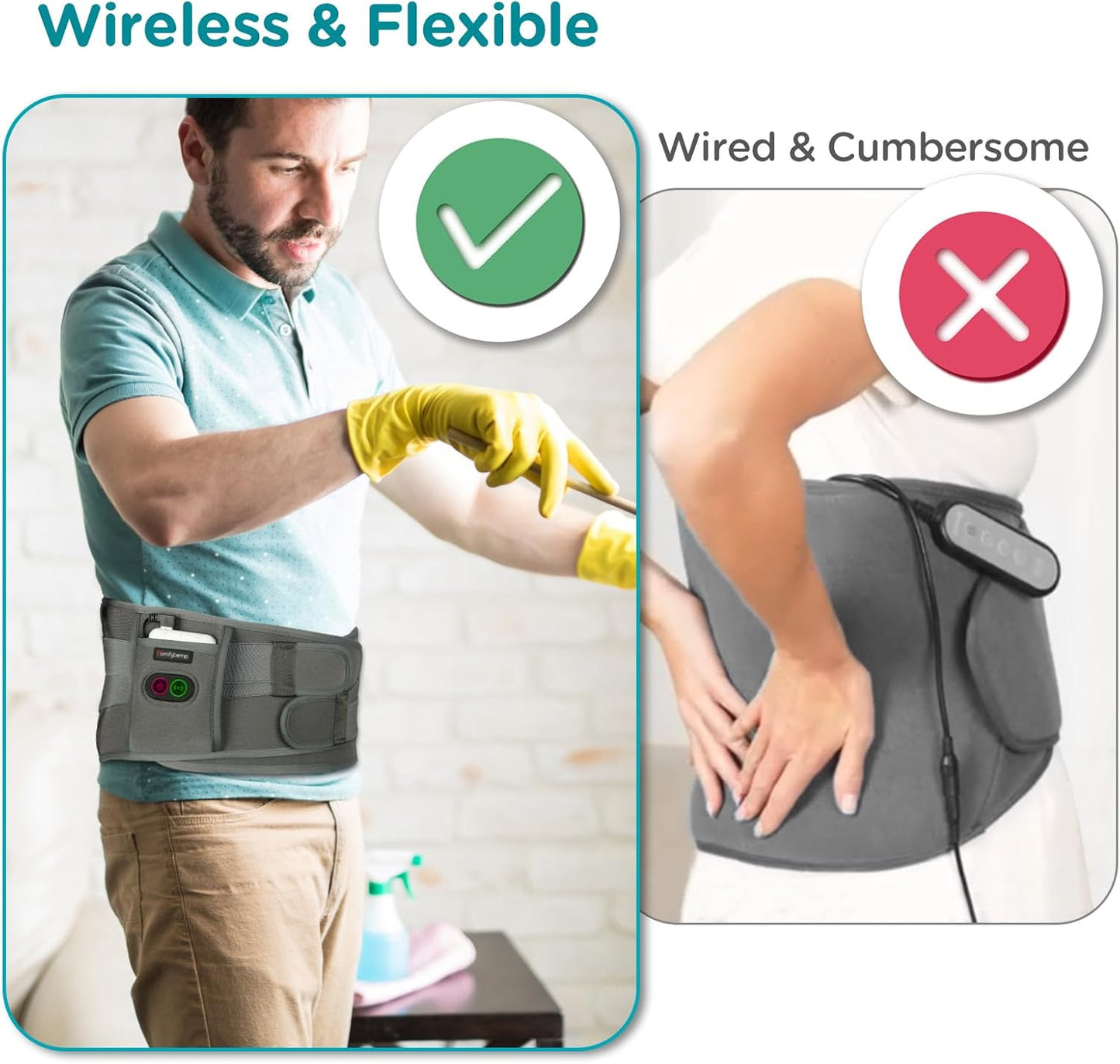 Cordless Heating Pad with Massager for Lower Back