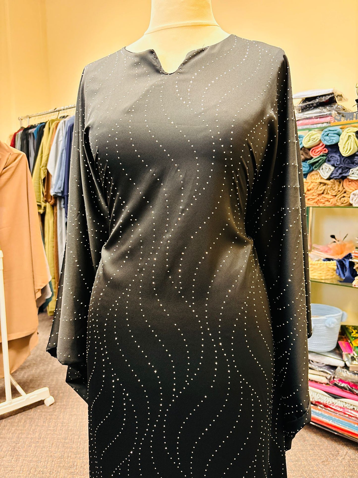 Black kaftan style glitter work abaya or long dress