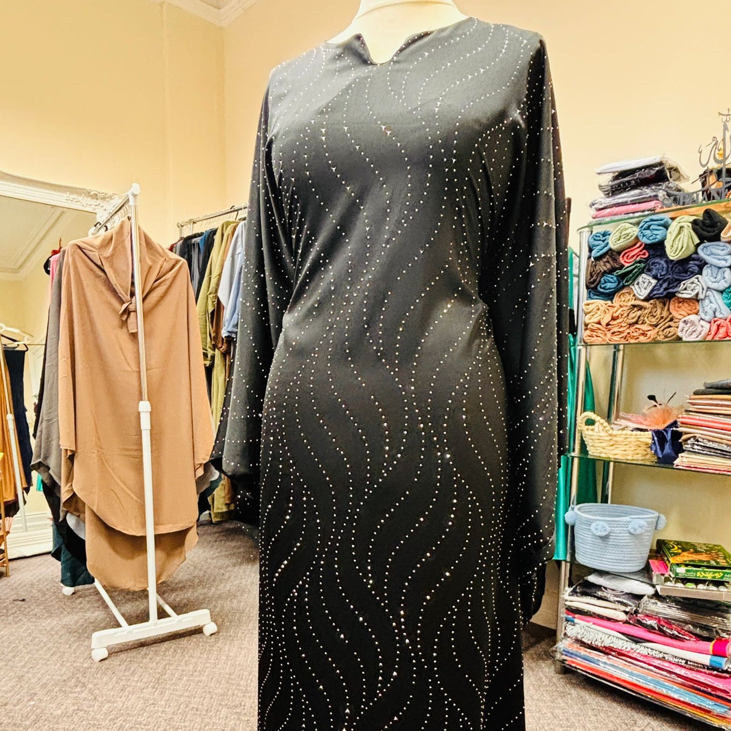 Black kaftan style glitter work abaya or long dress