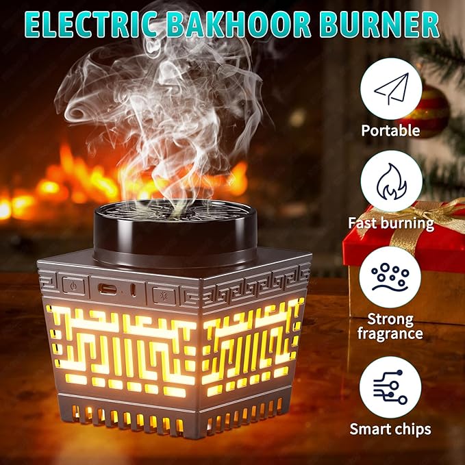 Bakhoor Incense Burner with Quran Telawah, Remote Controlled Speaker App (Gold)