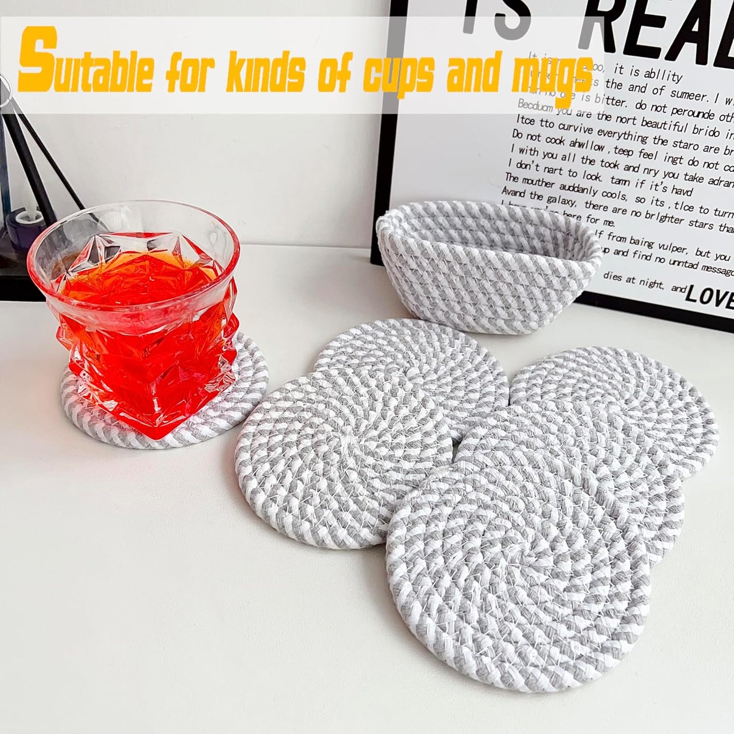 Grey Woven Cotton Coasters Set | Heat Resistant Drink Coasters