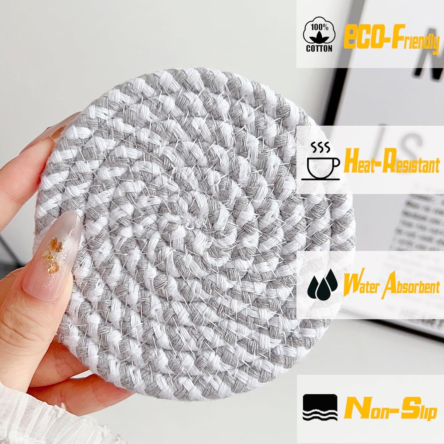Grey Woven Cotton Coasters Set | Heat Resistant Drink Coasters