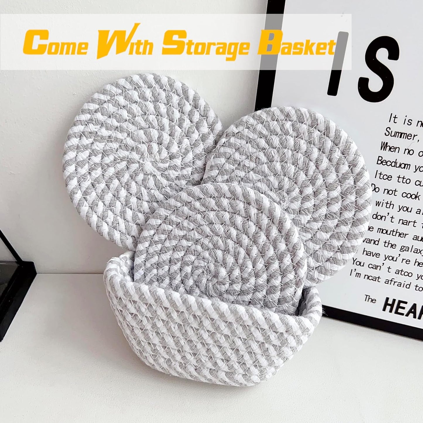 Grey Woven Cotton Coasters Set | Heat Resistant Drink Coasters