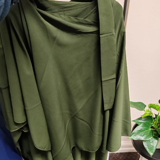 Olive Green Double-Layered Dubai Borka | Premium Fulani Trading Abaya Set | Mode