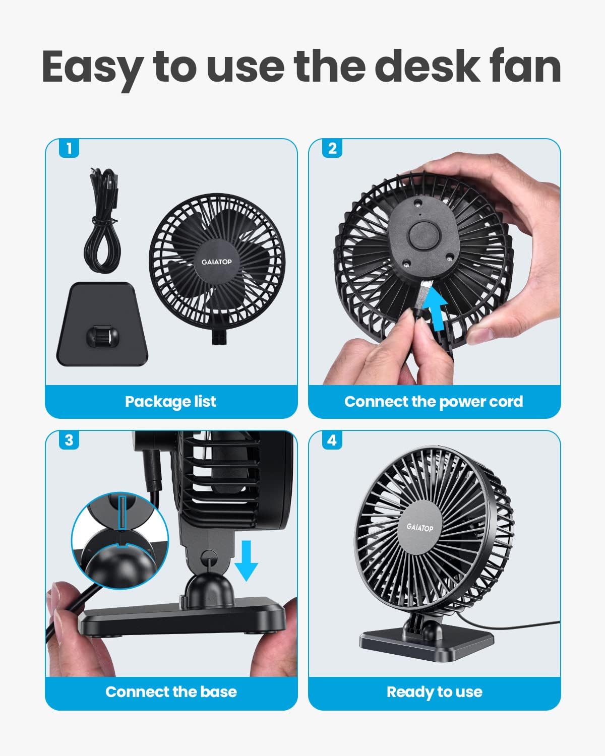 USB Desk Fan – Small Portable Quiet Desktop Fan