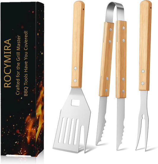 Rocymira 5-in-1 BBQ Spatula | Heavy Duty Stainless Steel Grill Tool with Wood Handle