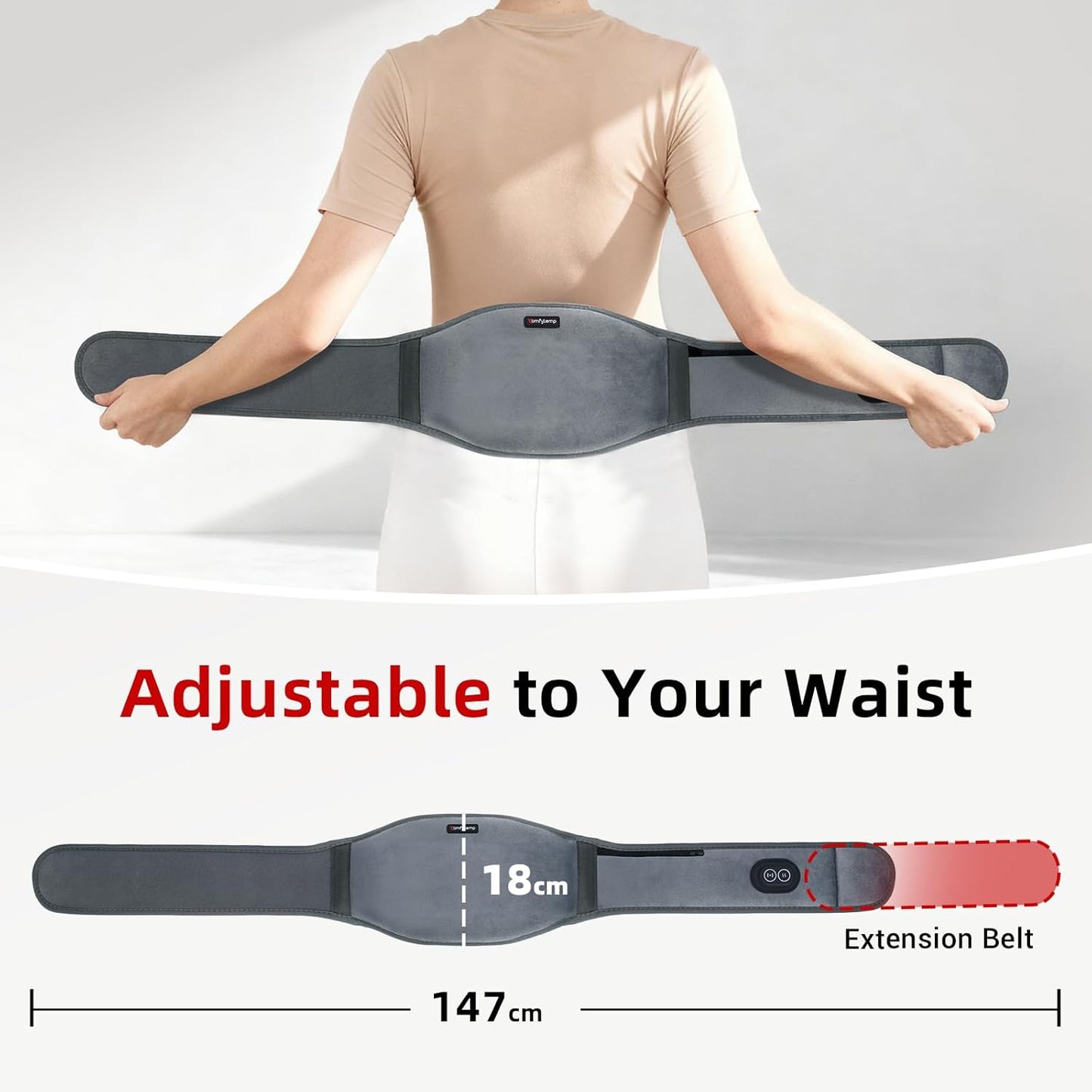Cordless Heating Pad for Back &amp; Waist – Rechargeable Heated Massage Belt with 3 Heat Levels,