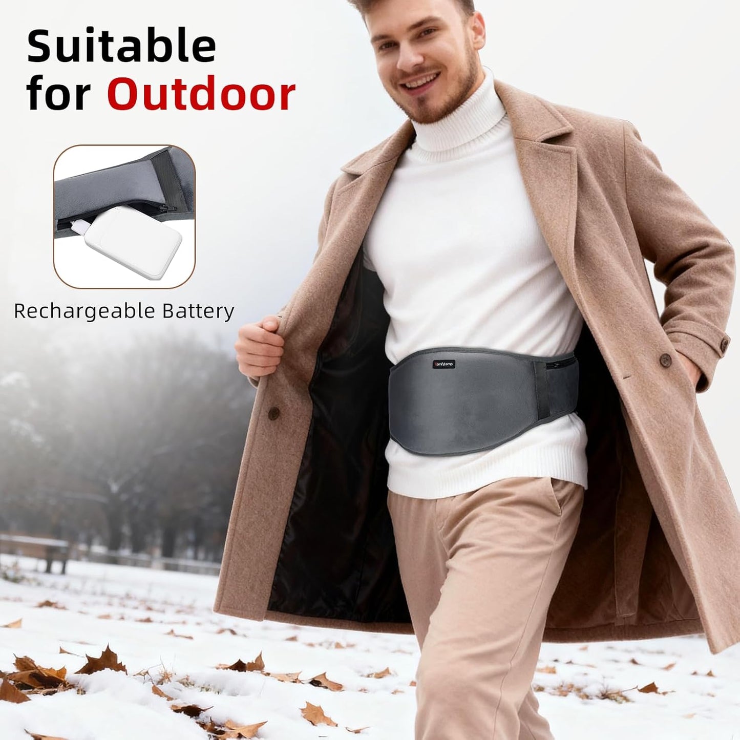 Cordless Heating Pad for Back &amp; Waist – Rechargeable Heated Massage Belt with 3 Heat Levels,