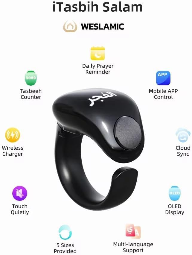 Smart Tasbih Ring with Zikr Counter – Bluetooth Prayer Reminder OLED Waterproof