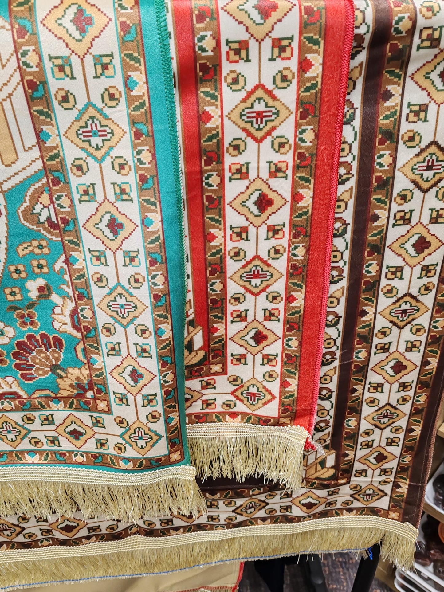 Islamic Prayer Mat (Janamaz/Sajjada) – Red Gold Mosque Design | Soft, Non-Slip