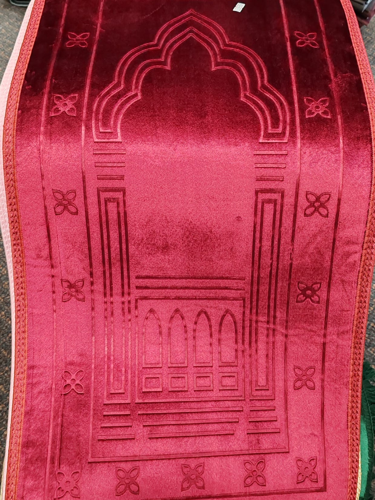 Kids Red Velvet Islamic Prayer Mat (Janamaz) | Soft & Padded Small Prayer Rug
