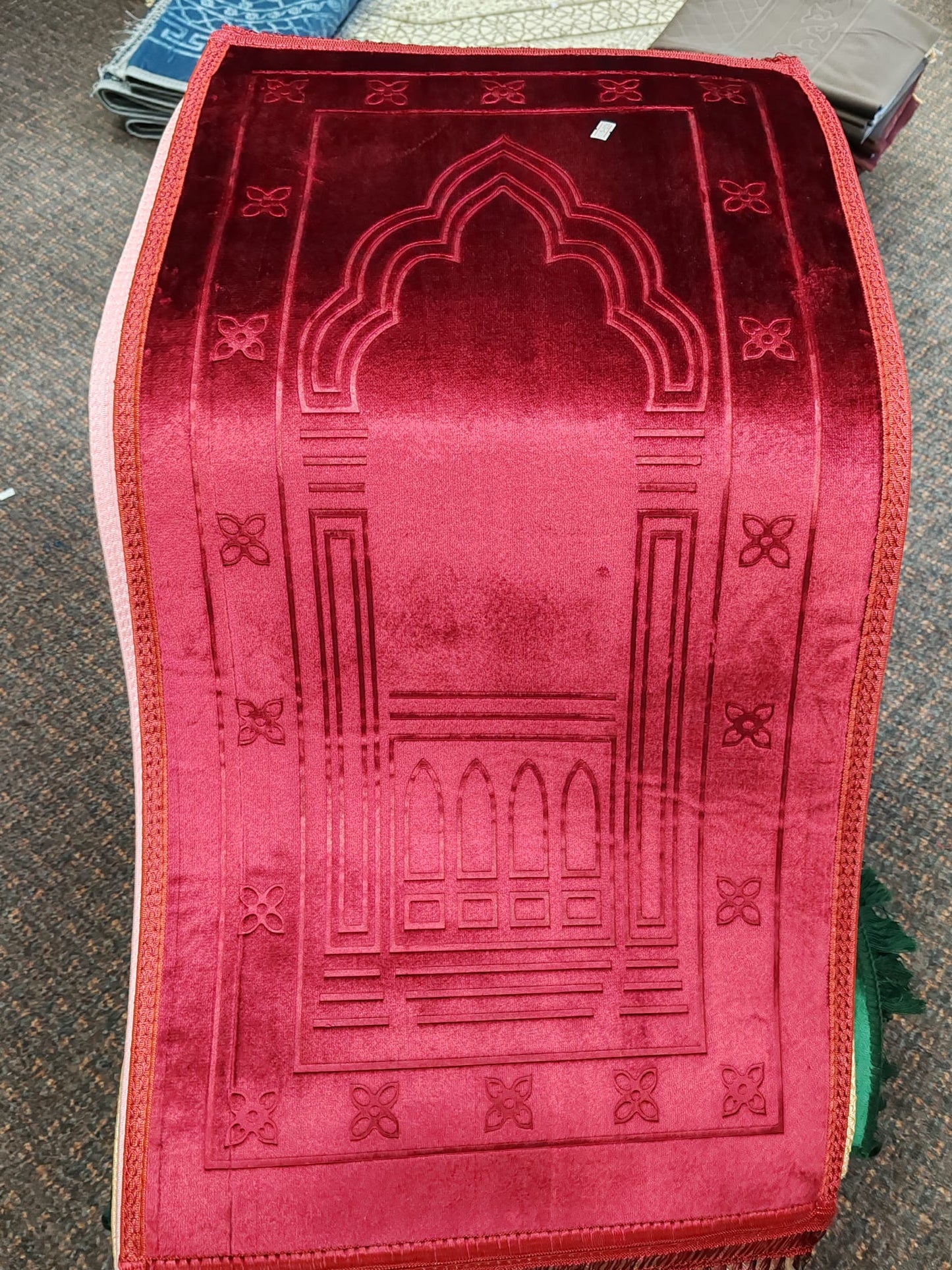 Kids Red Velvet Islamic Prayer Mat (Janamaz) | Soft & Padded Small Prayer Rug