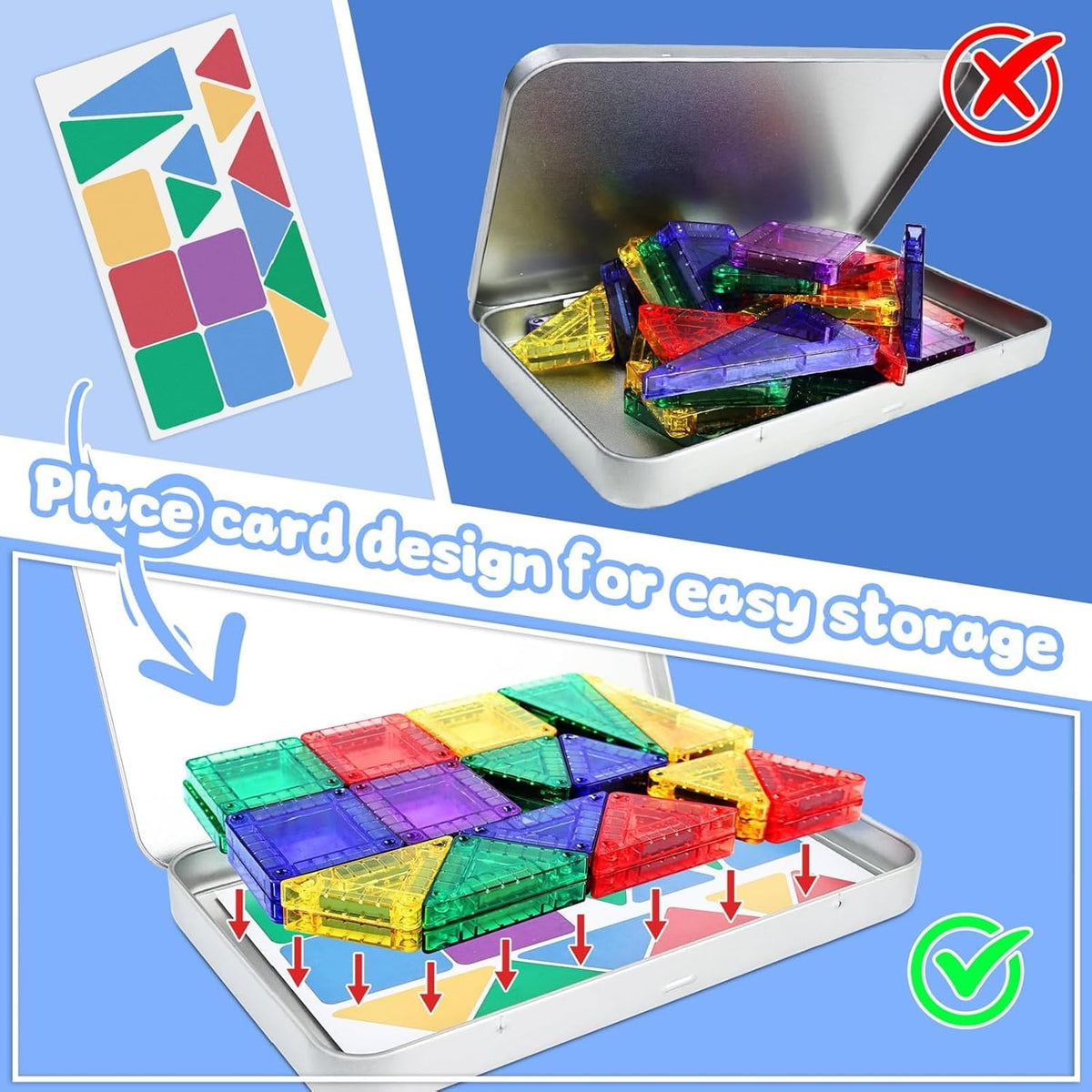 BEBOAN Mini Travel Magnetic Tiles 30PCS – Portable Magnetic Building Blocks with Iron Storage Box