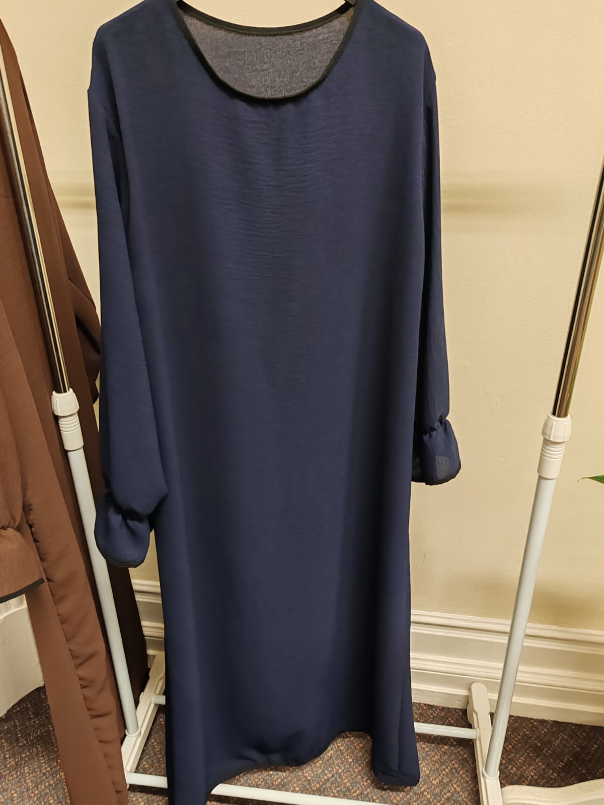 Navy Blue Modest Inner Dress | Long Sleeve Abaya Gown with Frilled Cuffs | Breathable Layering Maxi Dress | Essential Base Layer