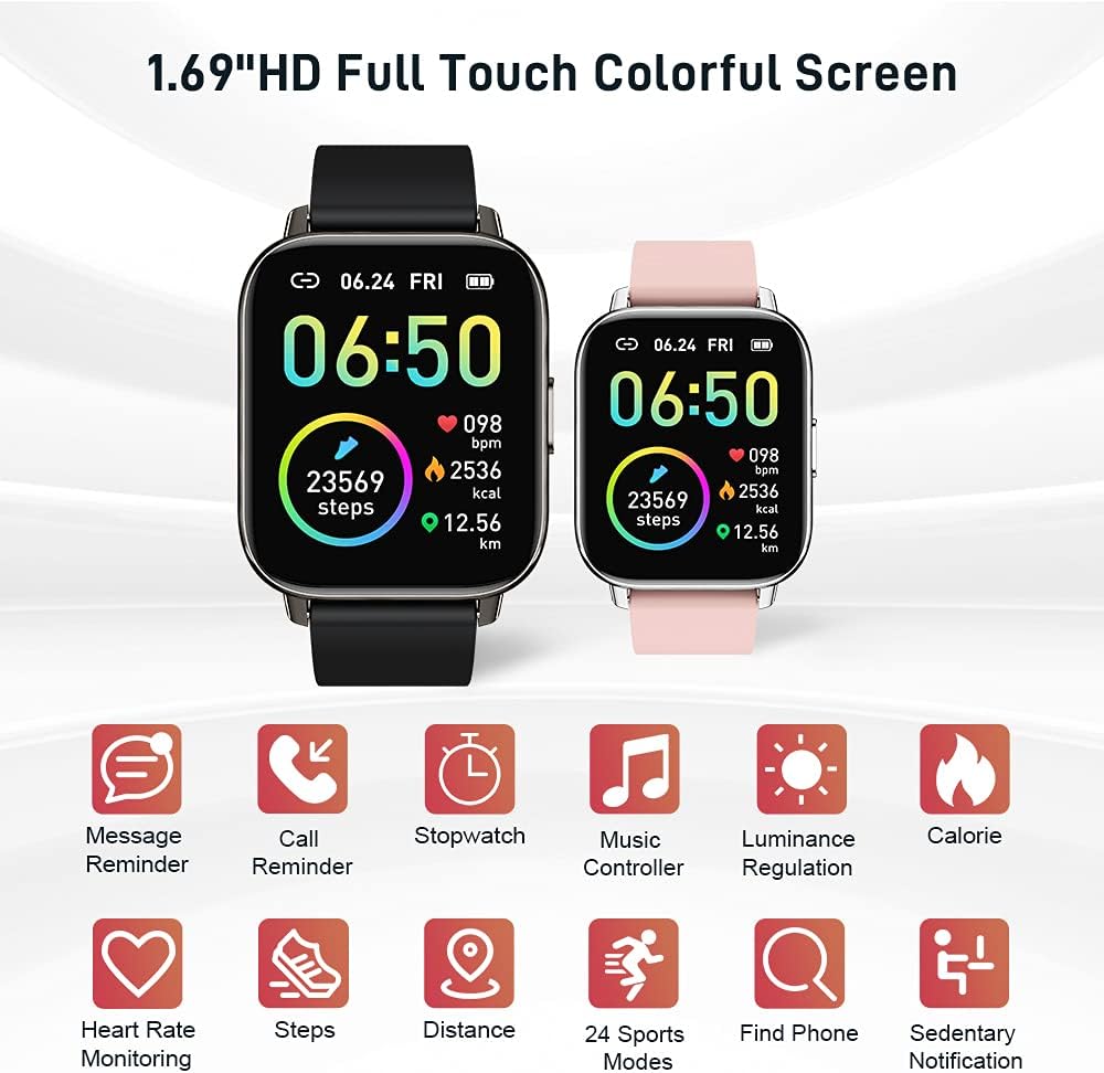 Smart Watch, Fitness Tracker 1.69" Touch Screen Fitness Watch with Heart Rate Sleep Monitor