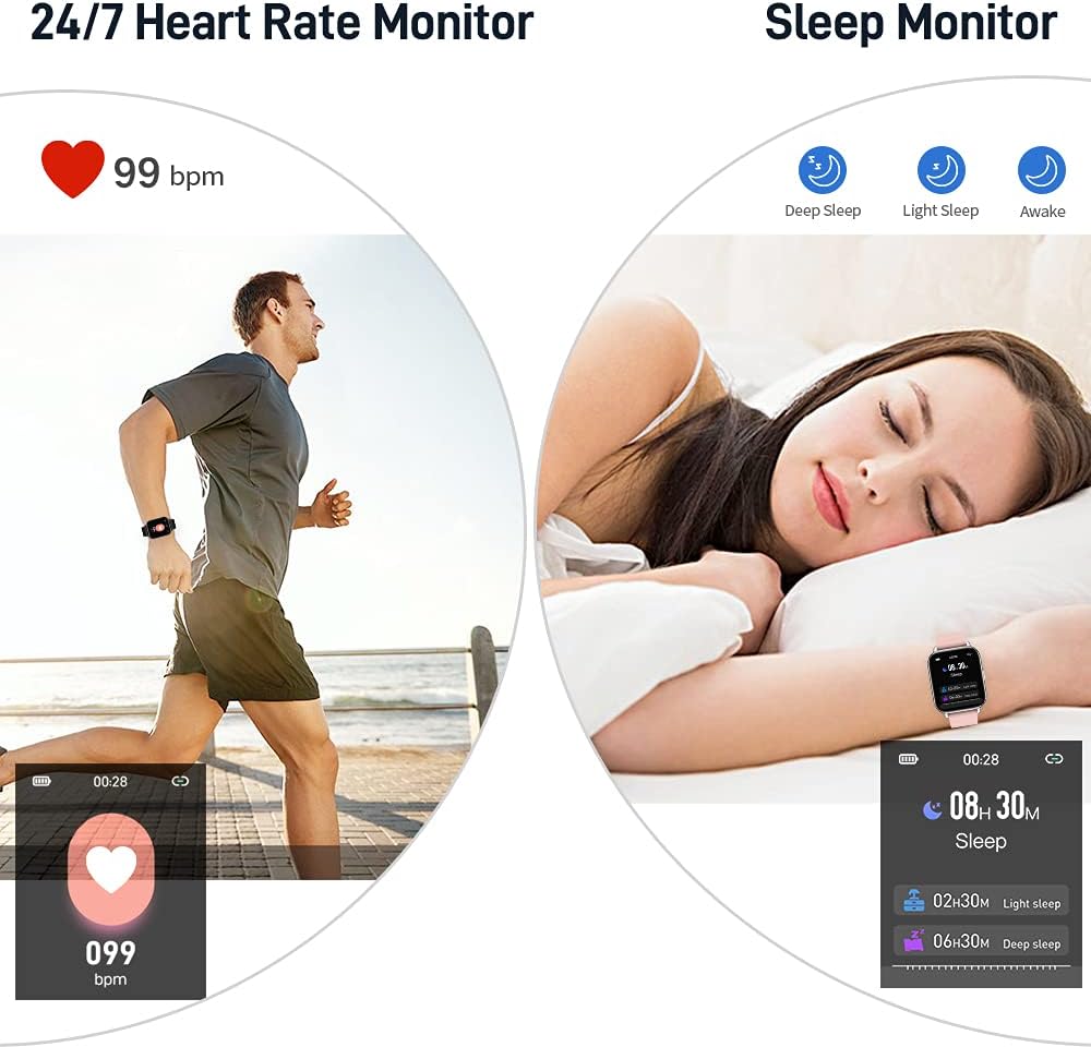 Smart Watch, Fitness Tracker 1.69" Touch Screen Fitness Watch with Heart Rate Sleep Monitor