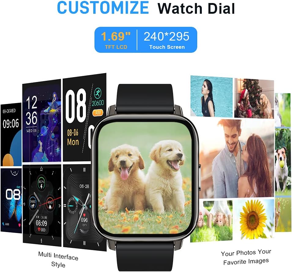 Smart Watch, Fitness Tracker 1.69" Touch Screen Fitness Watch with Heart Rate Sleep Monitor