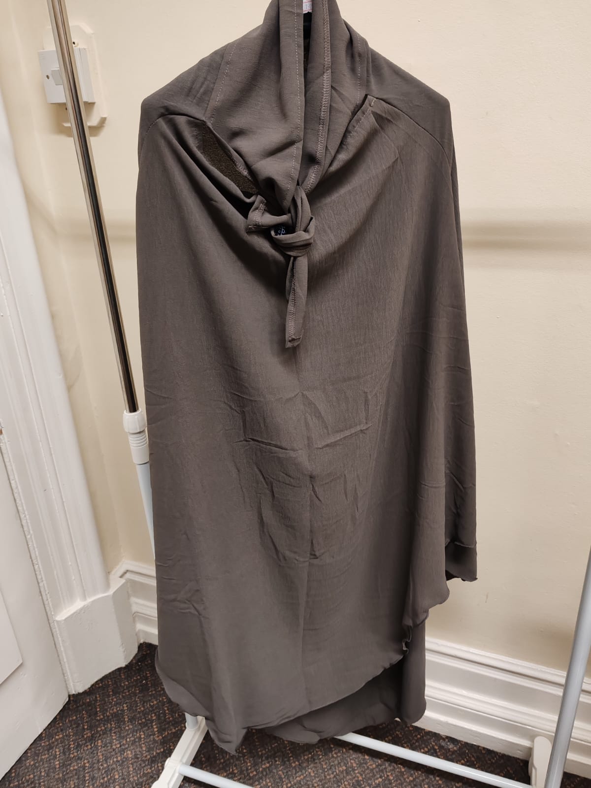 Charcoal Grey Premium Prayer Khimar | Secure Tie-Back Namaj Hijab | Full Length