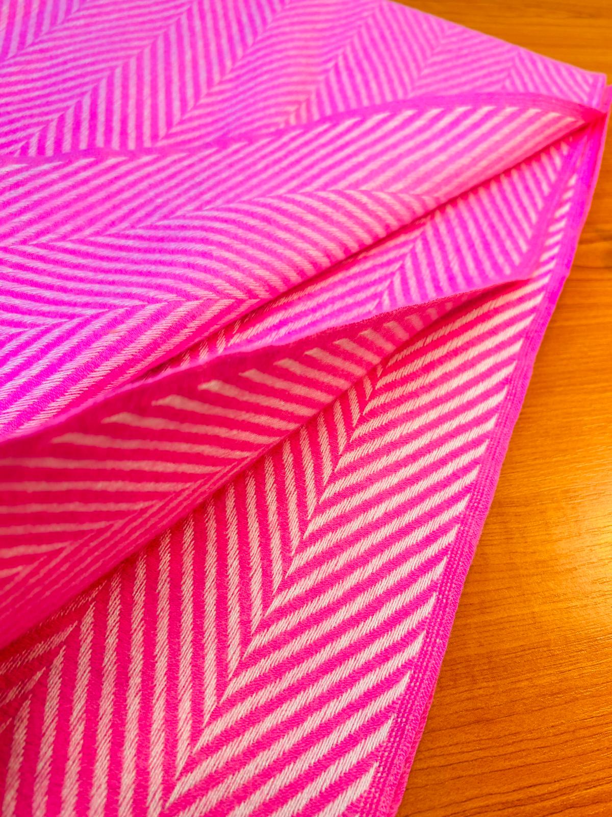 Scarf/Shawl Vibrant Pink Cream Herringbone Scarf/Shawl-1pc