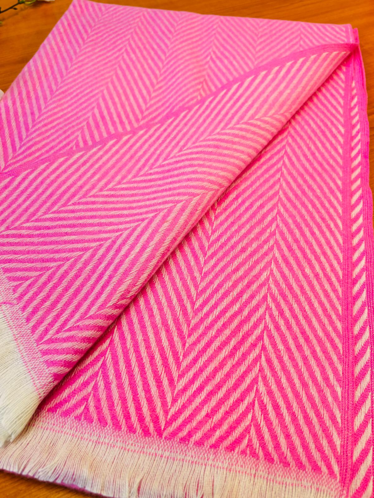 Scarf/Shawl Vibrant Pink Cream Herringbone Scarf/Shawl-1pc