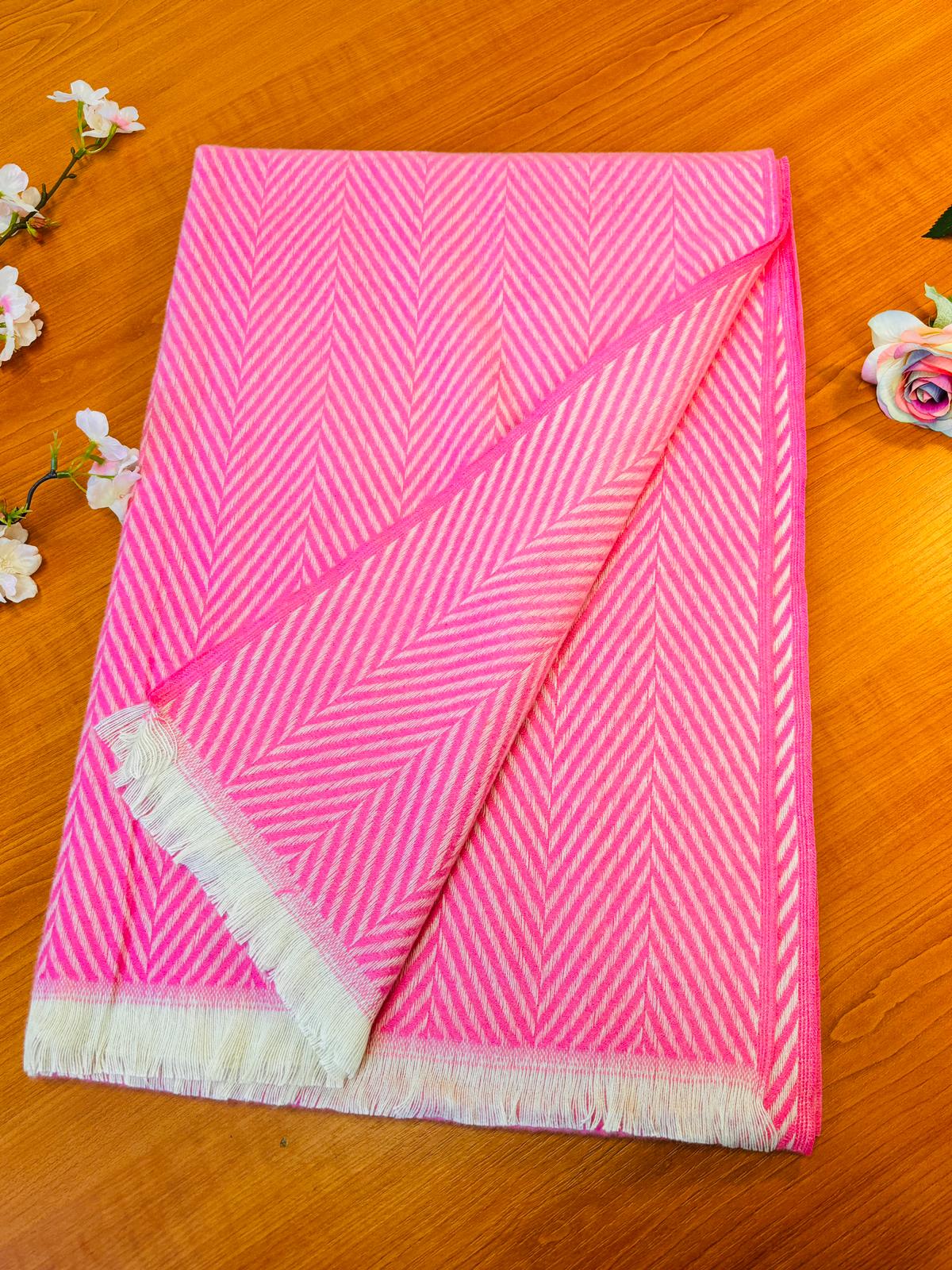 Scarf/Shawl Vibrant Pink Cream Herringbone Scarf/Shawl-1pc
