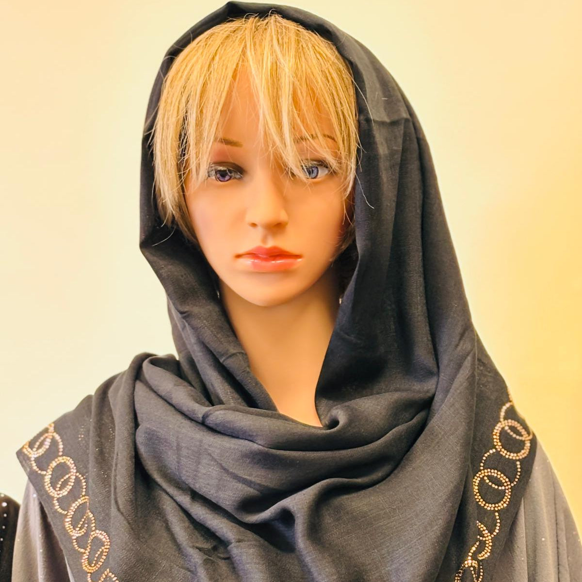 Premium Mix Cotton Hijab with Elegant Stone Border - 1pc