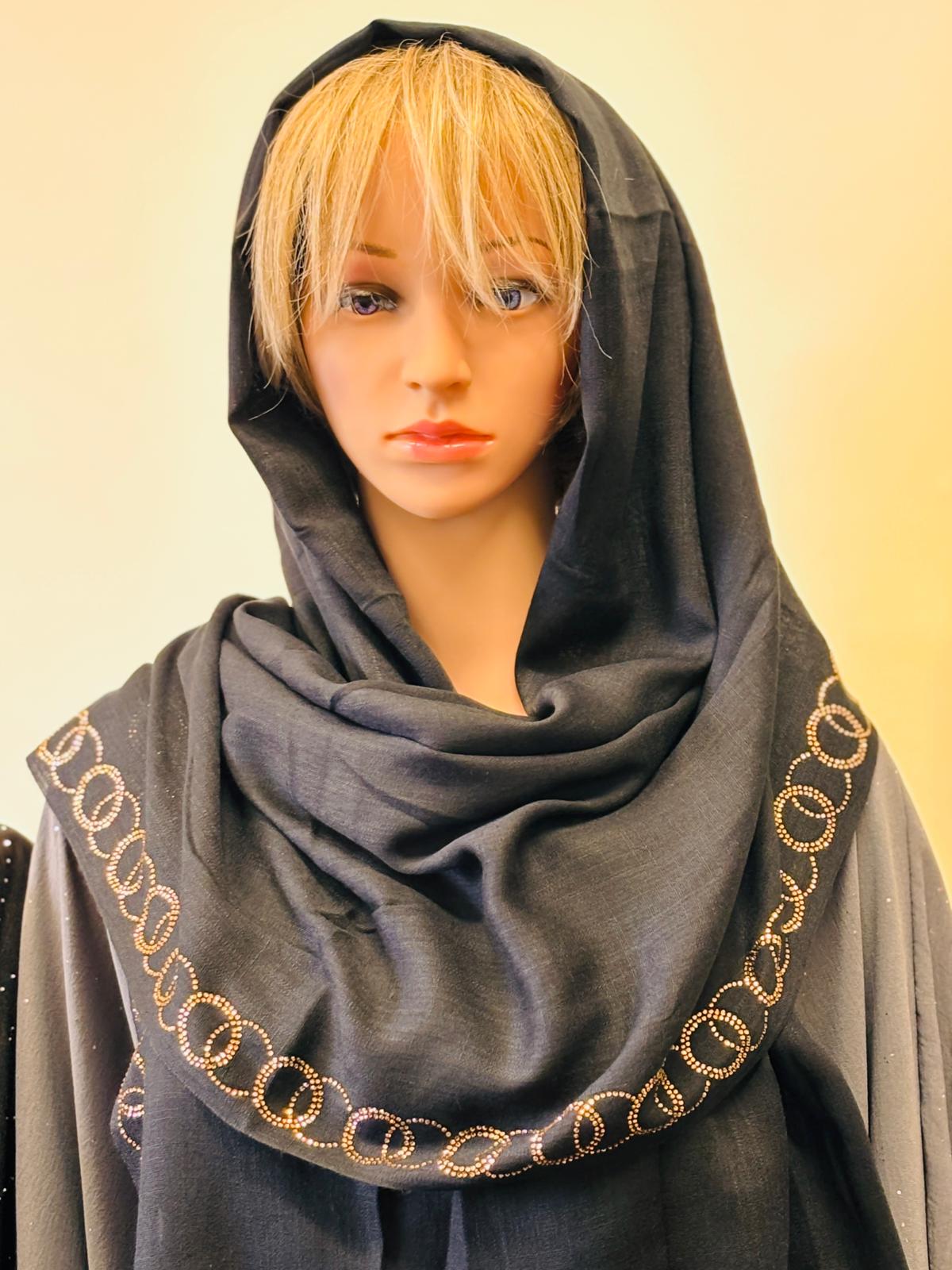 Premium Mix Cotton Hijab with Elegant Stone Border - 1pc