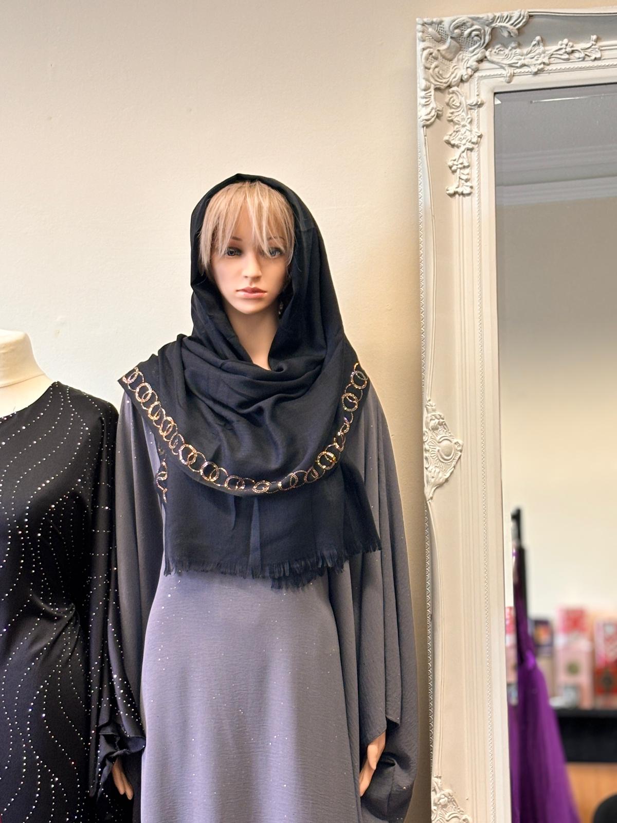 Premium Mix Cotton Hijab with Elegant Stone Border - 1pc