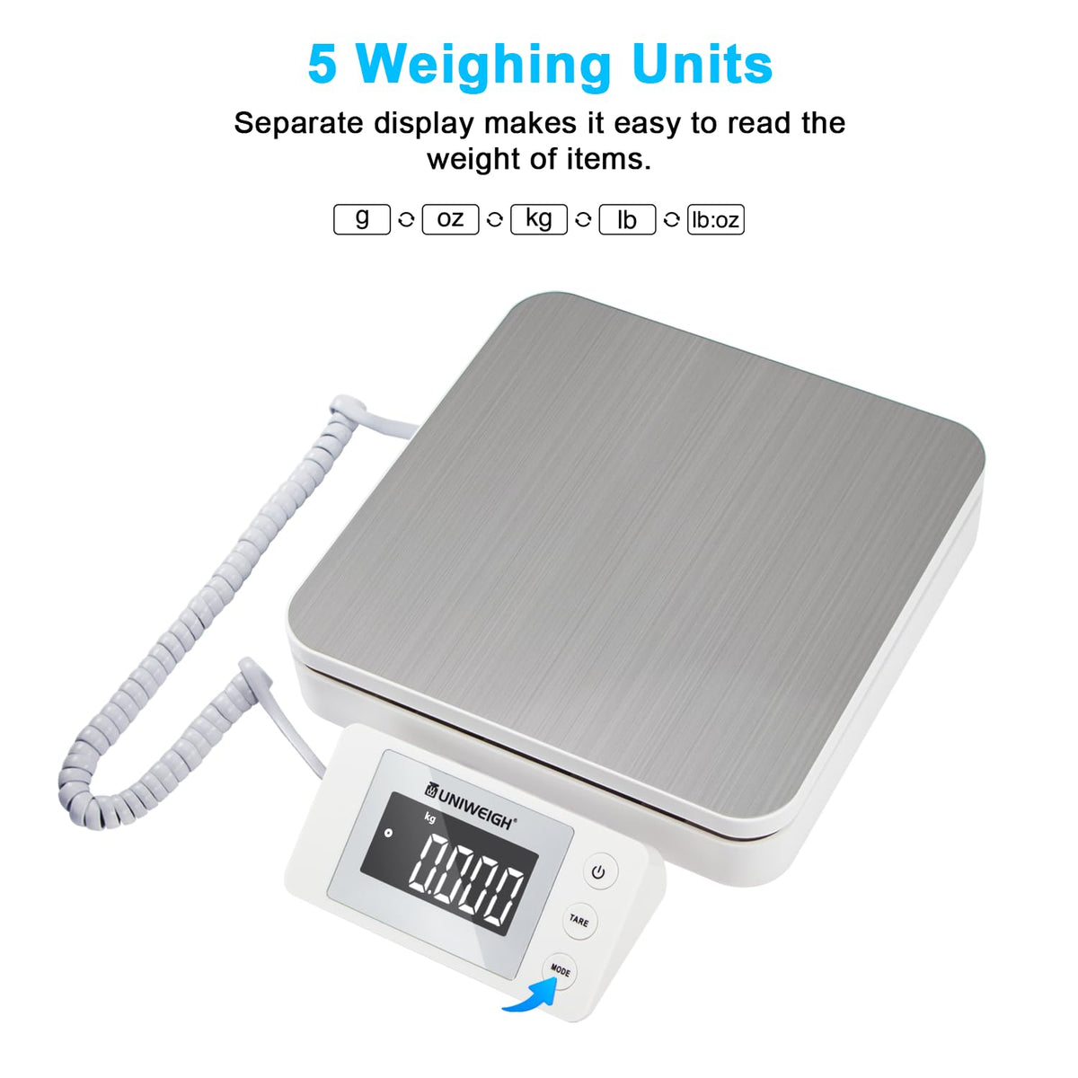 UNIWEIGH Digital Postal Scale 40kg/88lb, 0.1oz/1g High Precision Parcel &amp; Shipping Scale
