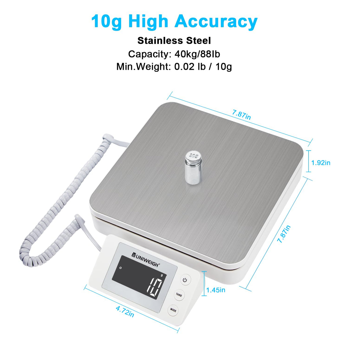UNIWEIGH Digital Postal Scale 40kg/88lb, 0.1oz/1g High Precision Parcel &amp; Shipping Scale