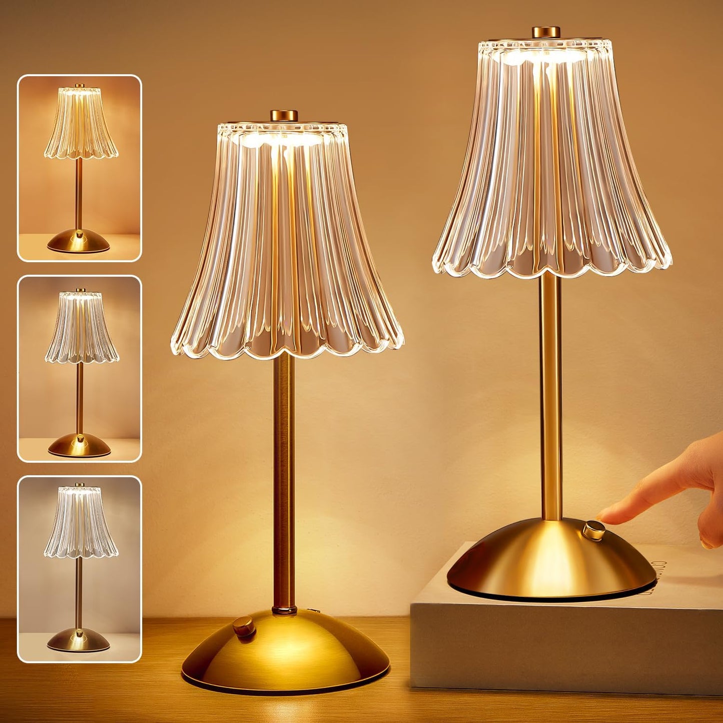 One Fire Gold Rose Bedside Lamps Set of 2 – Rechargeable Dimmable Table Lamps