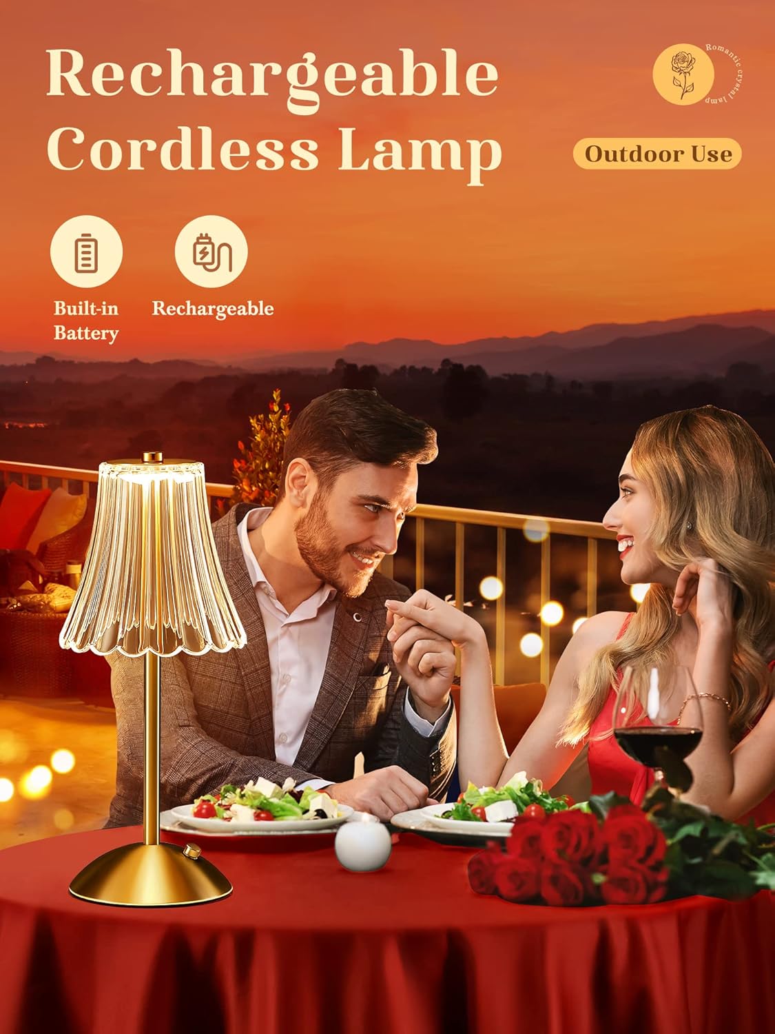 One Fire Gold Rose Bedside Lamps Set of 2 – Rechargeable Dimmable Table Lamps