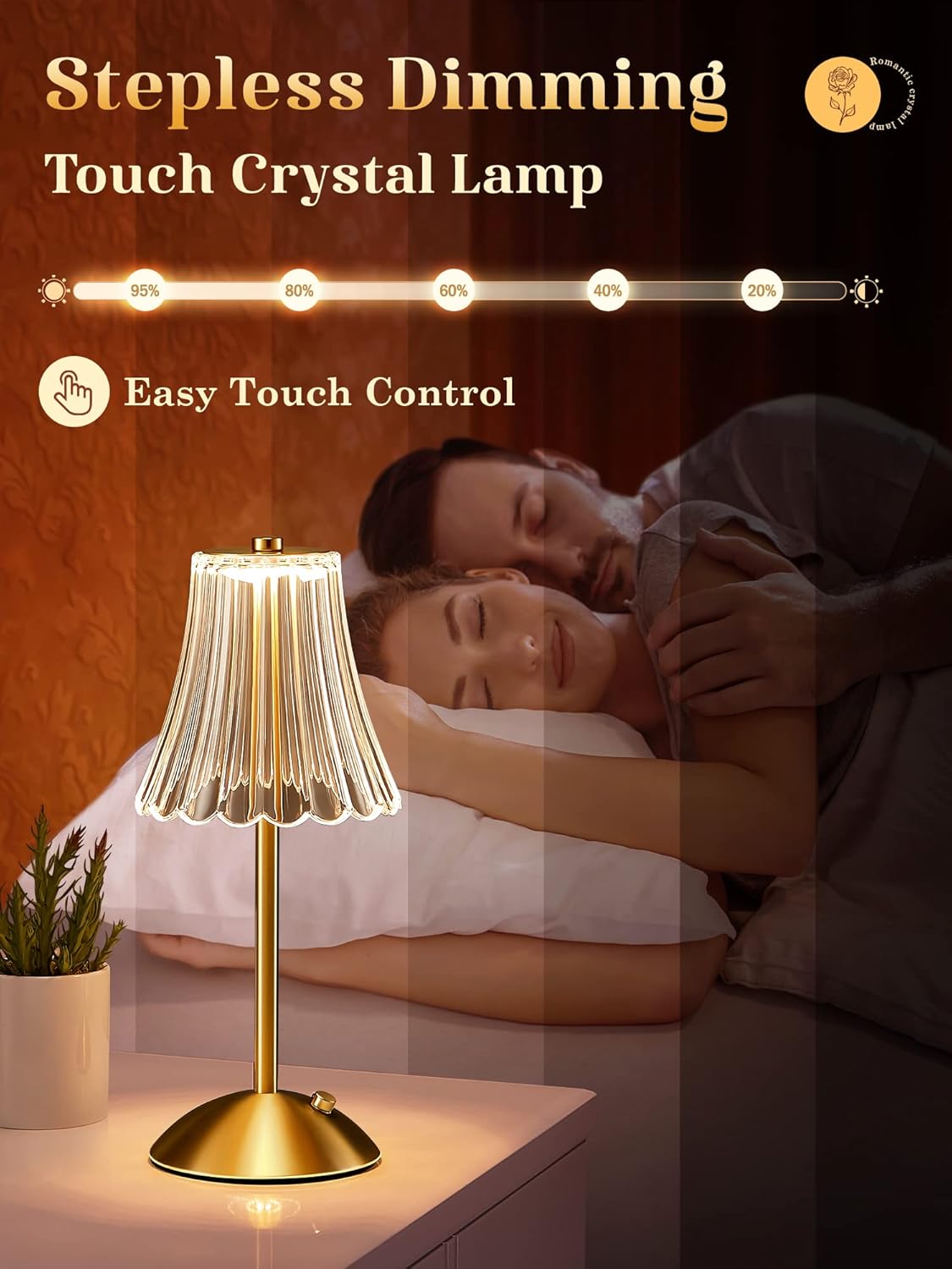 One Fire Gold Rose Bedside Lamps Set of 2 – Rechargeable Dimmable Table Lamps