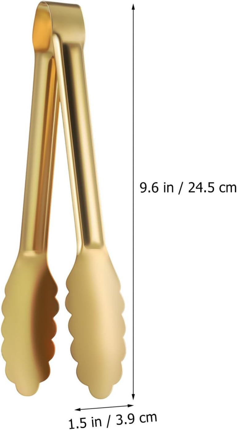 4 Pack Gold Serving Tongs 9 Inch – Stainless Steel Flower Edge Dessert Tongs