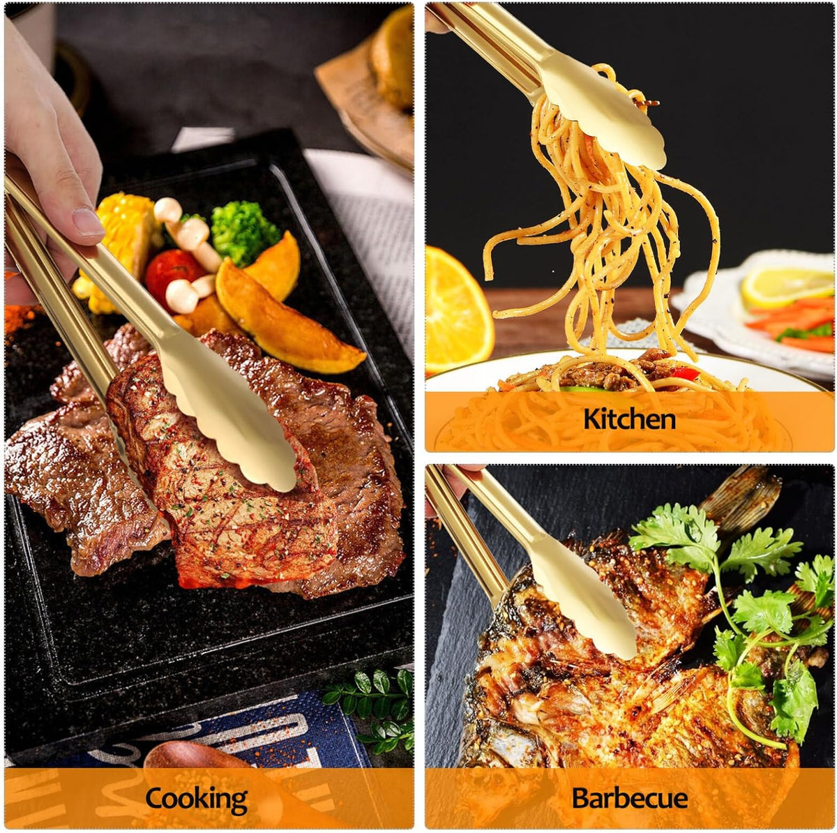 4 Pack Gold Serving Tongs 9 Inch – Stainless Steel Flower Edge Dessert Tongs