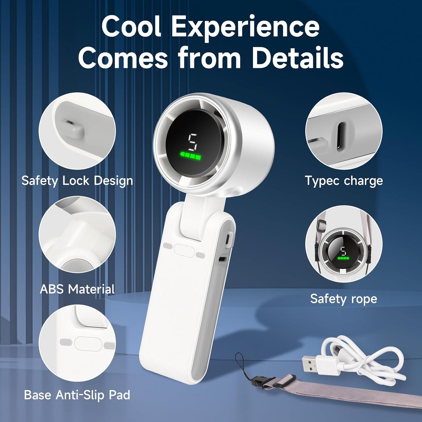 Portable Handheld Turbo Fan – 5-Speed Rechargeable Mini Fan with LED Display